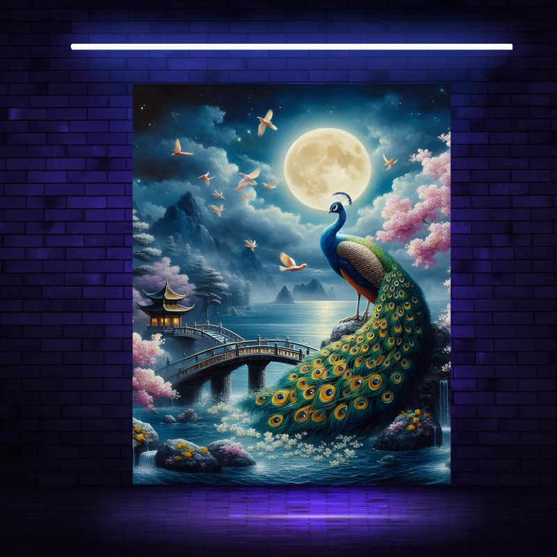 پوستر پارچه ای مدل بک دراپ بلک لایت طاووس کد FP105129