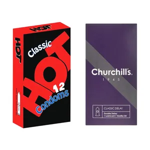 کاندوم چرچیلز مدل Classic Delay بسته 12 عددی به همراه کاندوم هات مدل Classic بسته 12 عددی