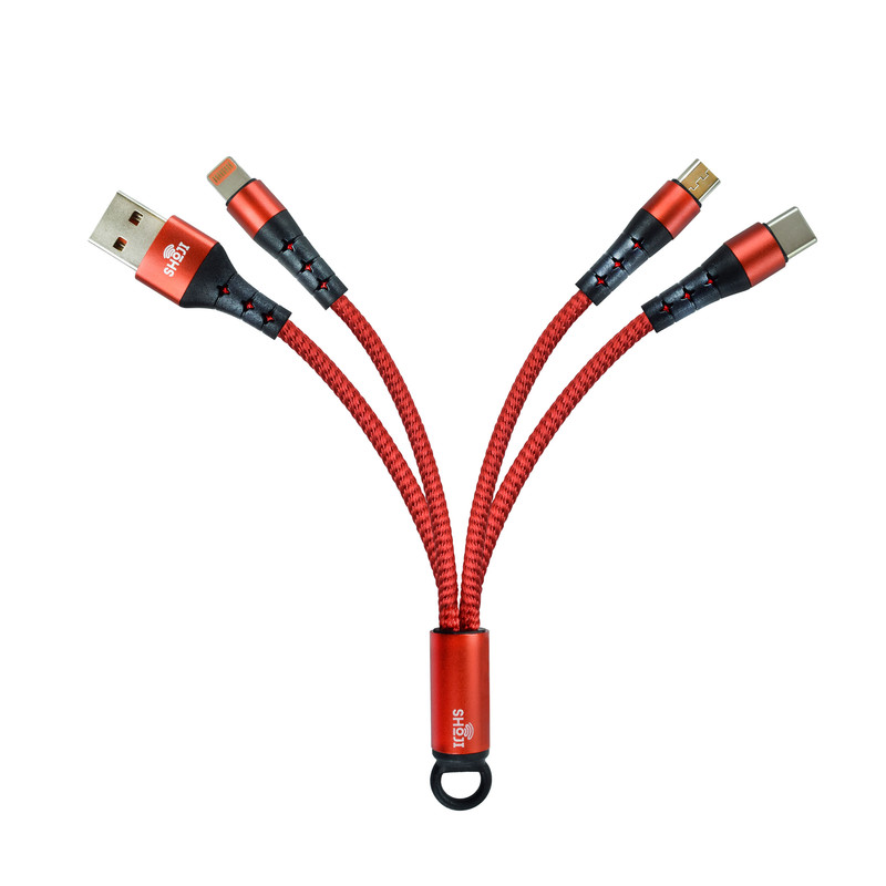 کابل تبدیل USB به MicroUSB/USB-C/لایتنینگ شوجی مدل SH-1028 طول 0.2 متر