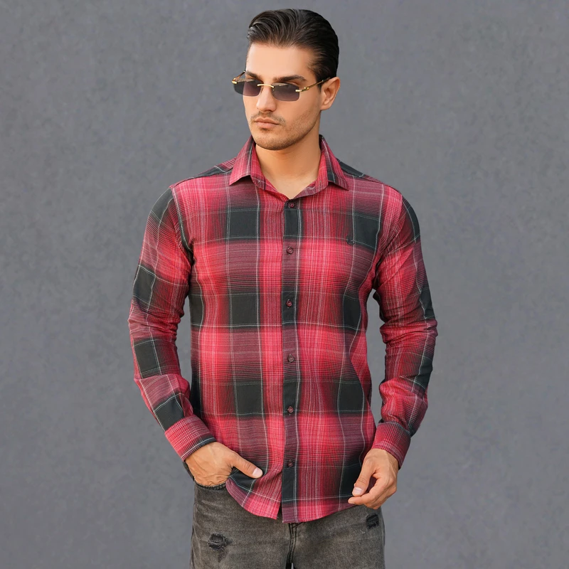 پیراهن آستین بلند یقه برگردان مردانه مدل 1173-072