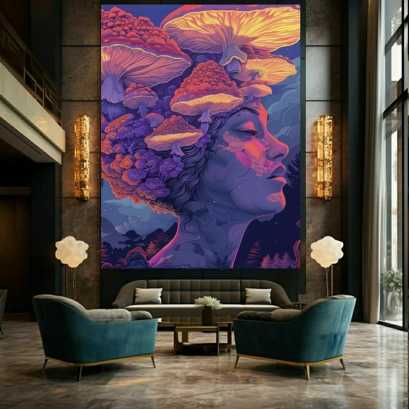 تابلو بوم طرح مخمل تلفیق دختر و گیاه مدل قارچ کد AR304245