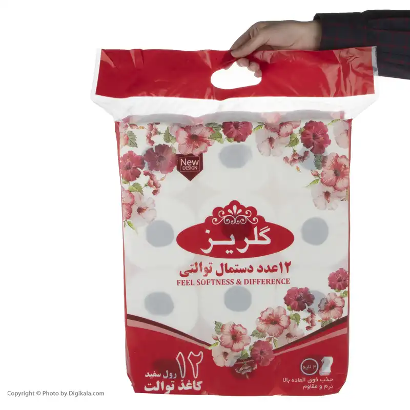 دستمال توالت گلریز مدل سفید بسته 12 عددی