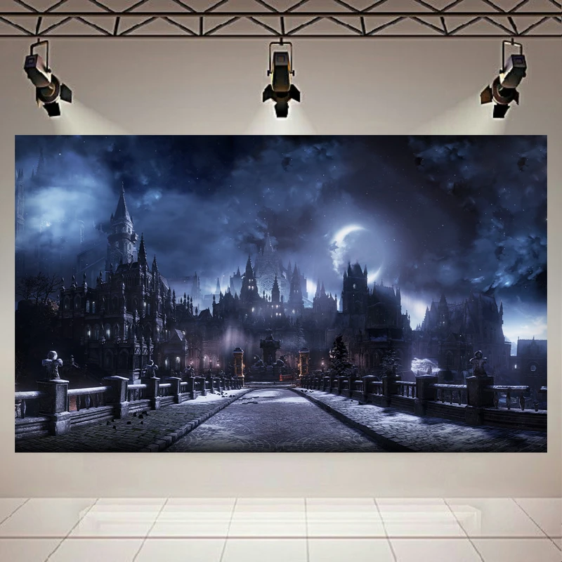 پوستر مدل بک لایت طرح پل و قلعه شب مهتابی