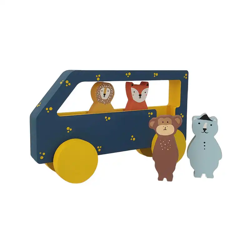 اسباب بازی چوبی طرح اتوبوس حیوانات جنگلی مدل MKids59-A