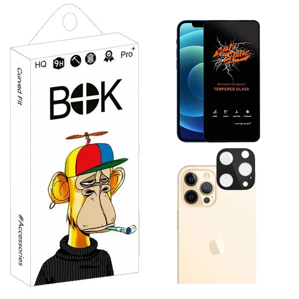 محافظ صفحه نمایش بوک مدل Transparent Antistatic مناسب برای گوشی موبایل اپل iPhone 12 Pro به همراه محافظ لنز دوربین