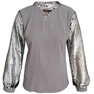 بلوز آستین بلند زنانه مدل پولکی sha043t رنگ طوسی