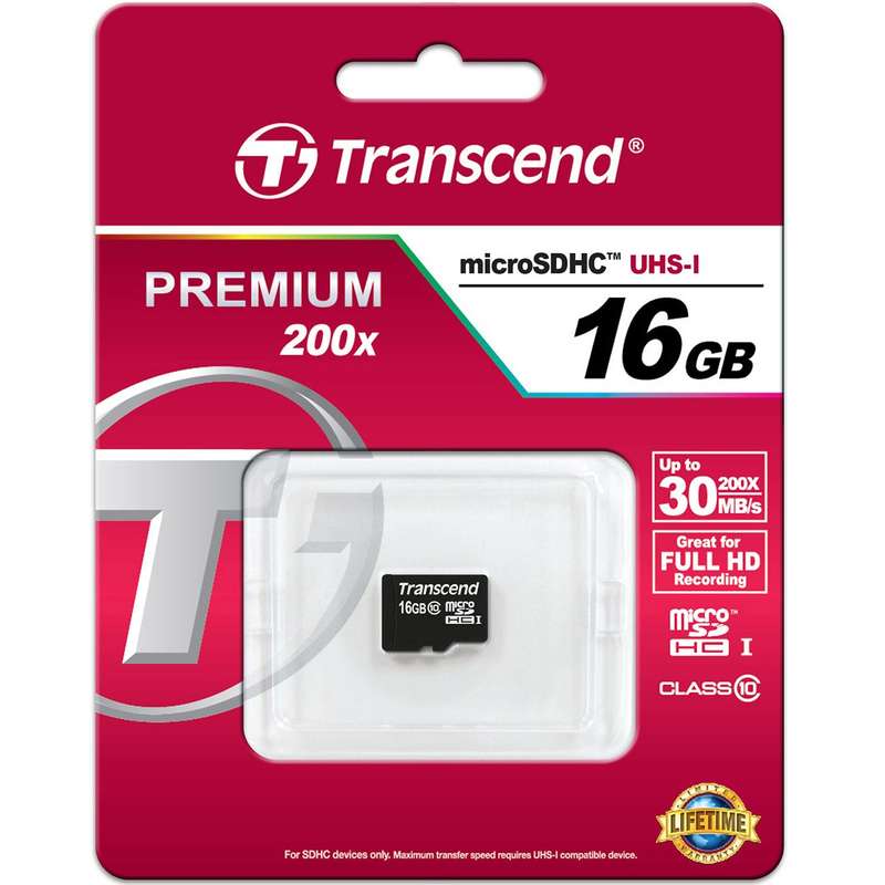 کارت حافظه‌ microSDHC ترنسند مدل Premium کلاس 10 استاندارد UHS-I U1 سرعت 30MBps 200X ظرفیت 16 گیگابایت