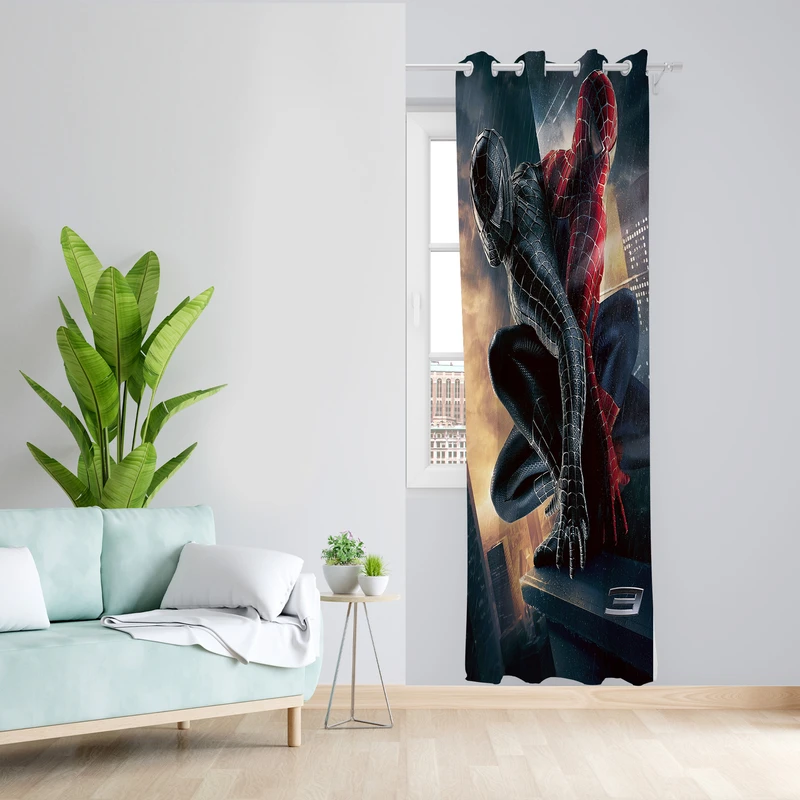پرده طرح مرد عنکبوتی مدل مخمل پانچی کد L 1158L Z سایز 140x200 سانتی متر