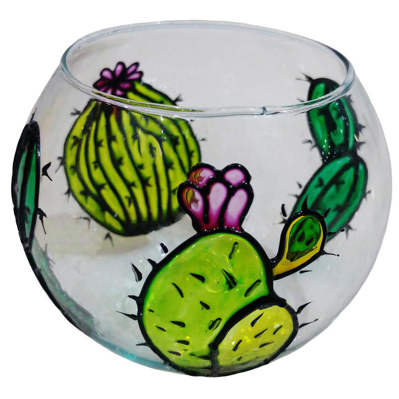 جاشمعی شیشه ای طرح کاکتوس کد 01