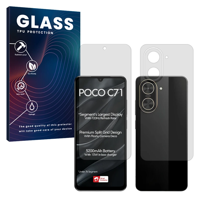 محافظ صفحه نمایش مات گلس مدل Resistant مناسب برای گوشی موبایل شیائومی Poco C71 به همراه محافظ پشت گوشی