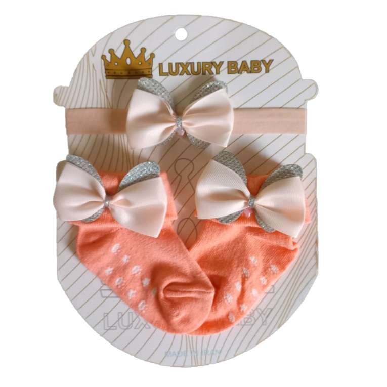 ست هدبند و جوراب نوزادی مدل LUXURY BABY کد 08 