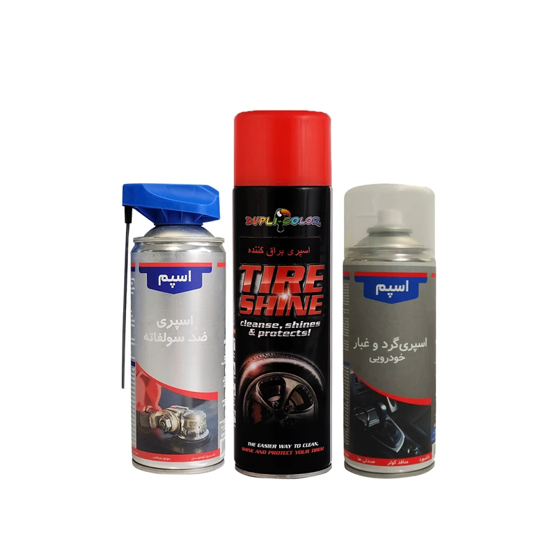 اسپری تمیز کننده خودرو دوپلی کالر مدل package3 حجم 500 میلی لیتر مجموعه 3 عددی