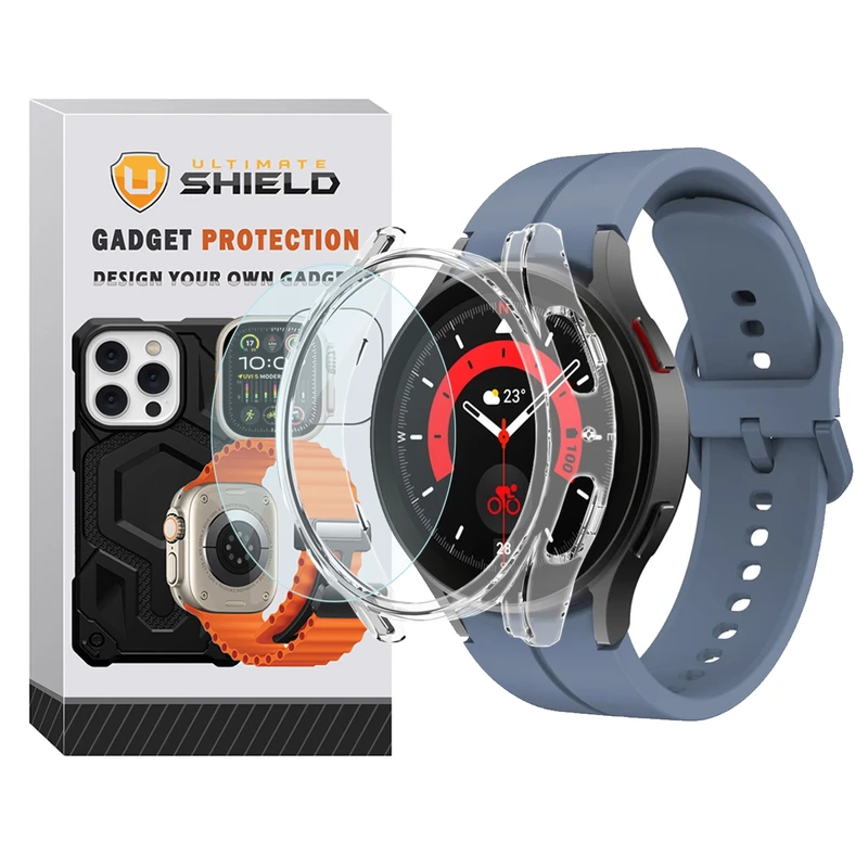 بند آلتیمیت شیلد مدل Silic ORG_Clear GRD مناسب برای ساعت هوشمند سامسونگ Galaxy Watch 5 Pro 45mm به همراه کاور
