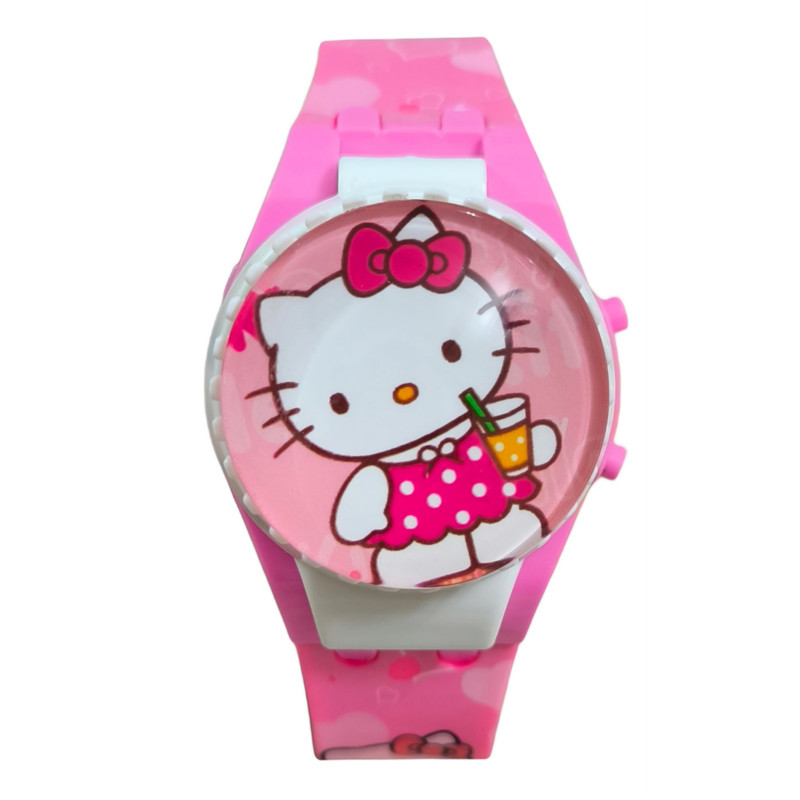 ساعت مچی دیجیتال مدل بند سیلیکونی قاب چرخان طرح هلو کیتی
