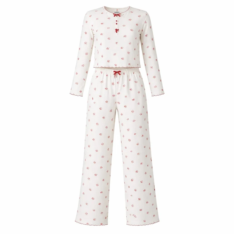 ست تی‌شرت آستین بلند و شلوار راحتی زنانه مدل گل سرخ