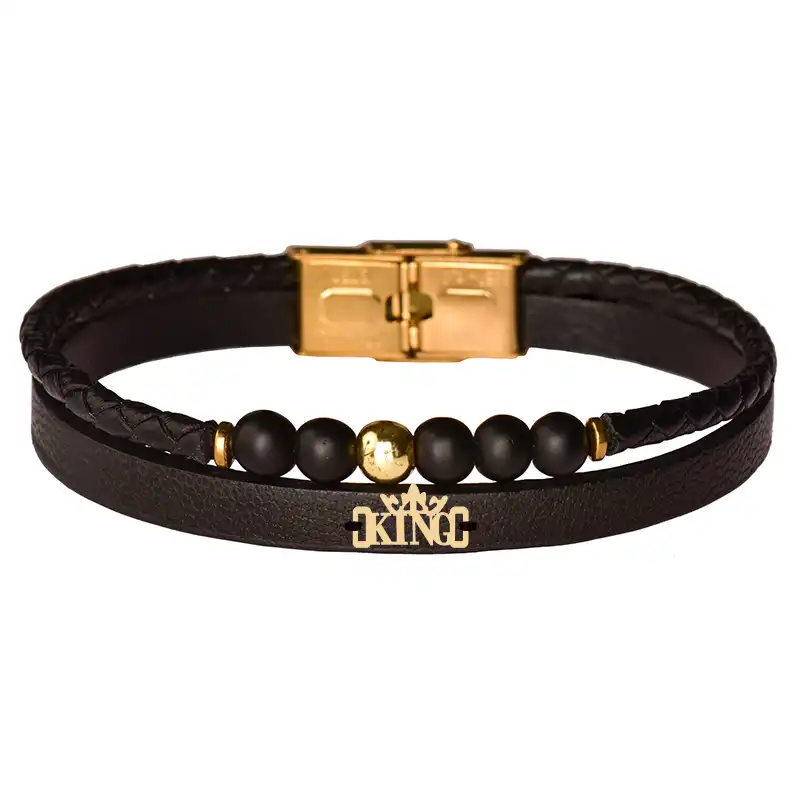 دستبند طلا 18 عیار زنانه کرابو طرح KING مدل Kr101100