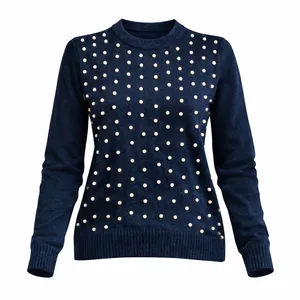 پلیور یقه گرد زنانه لوباس مدل مروارید دوزی