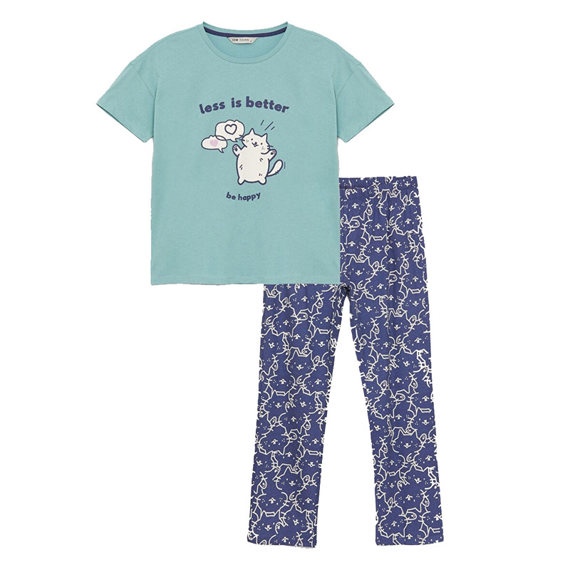 ست تی شرت آستین کوتاه و شلوار زنانه ال سی وایکیکی مدل LOVE STORY