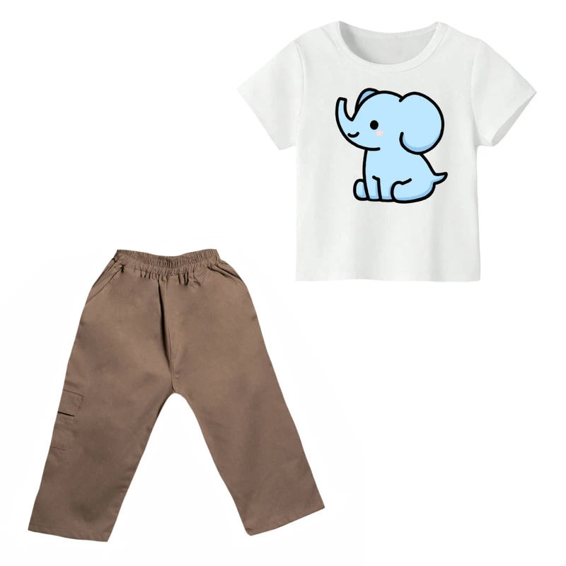 ست تی شرت و شلوارک دخترانه مدل فیل کد 14