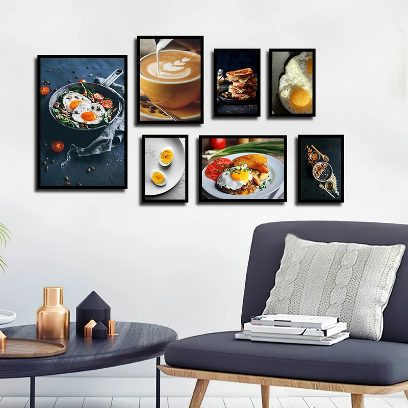 تابلو بکلیت طرح کافه و رستوران صبحانه ایرانی مدل B-3664 فریم مشکی مجموعه 7 عددی