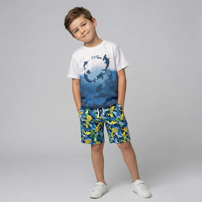 ست تی شرت و شلوارک پسرانه فیورلا مدل اقیانوس کد 35042-45052