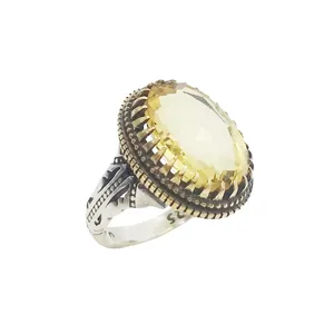 انگشتر نقره مردانه مدل سیترین معدنی کد 6412