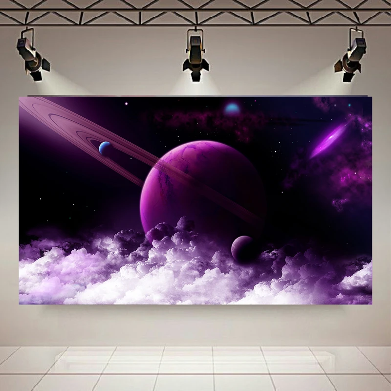 تابلو بوم طرح کهکشان بنفش مدل سیاره و قمر کد AR30696