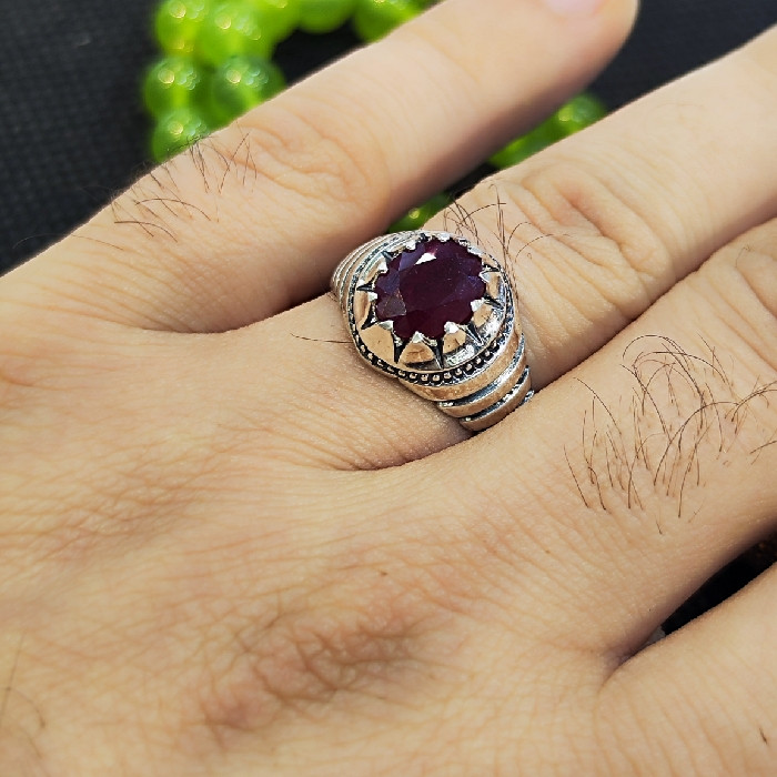انگشتر نقره مردانه مدل سنگ یاقوت آفریقایی کد 46