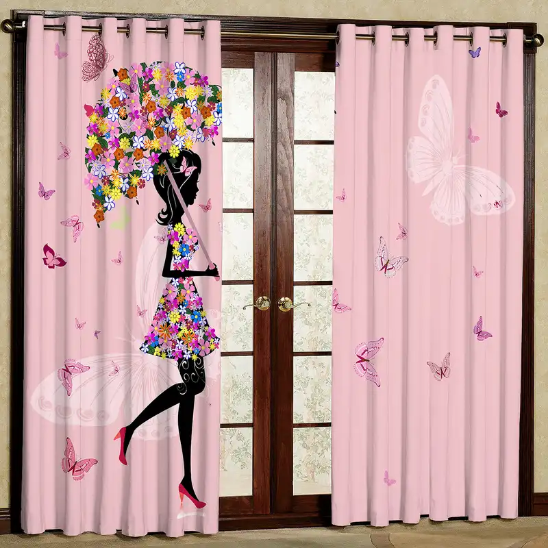 پرده مدل دختر و چتر پروانه ای مخمل پانچی کد 4193 سایز 200x140 سانتی متر