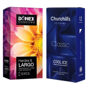 کاندوم چرچیلز مدل Cool Ice بسته 12 عددی به همراه کاندوم بونکس مدل Hardex & Largo بسته 12 عددی 
