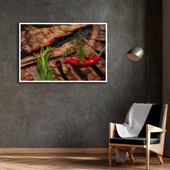 تابلو نوری بکلیت طرح استیک گوشت مدل W-D2262 فریم سفید