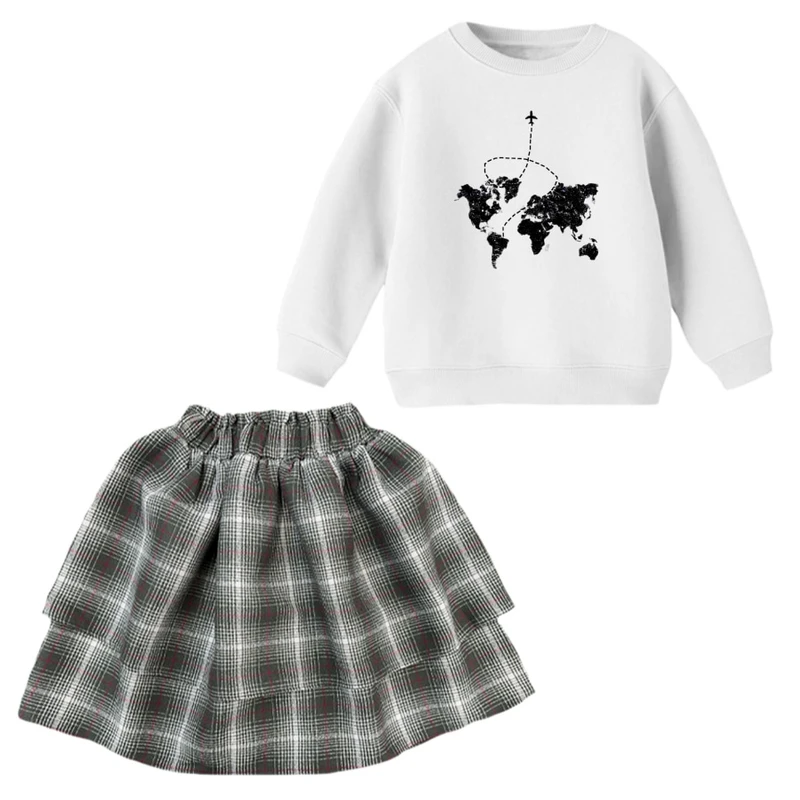 ست بلوز و دامن دخترانه مدل نقشه جهان کد 1