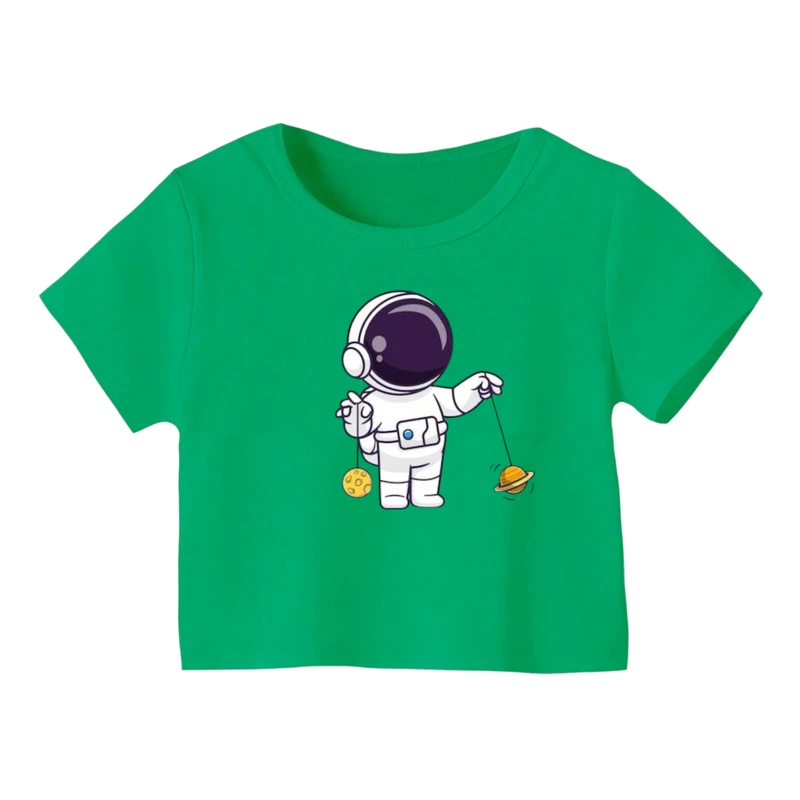 کراپ‌ تی‌شرت آستین کوتاه زنانه مدل فضانورد کد ۲