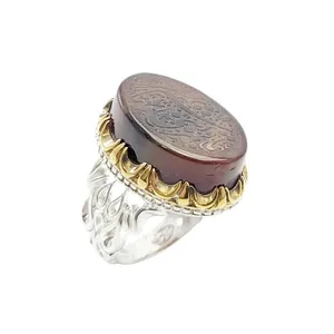 انگشتر نقره مردانه مدل عقیق خطی یا قمر بنی هاشم کد 66395