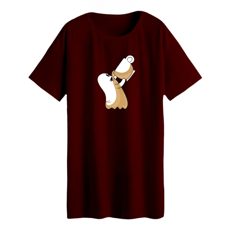 تی شرت لانگ زنانه مدل روح قهوه خور