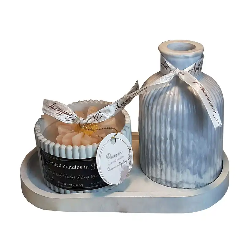 ست 3 تکه گلدان و جاشمعی سنگی کد 20