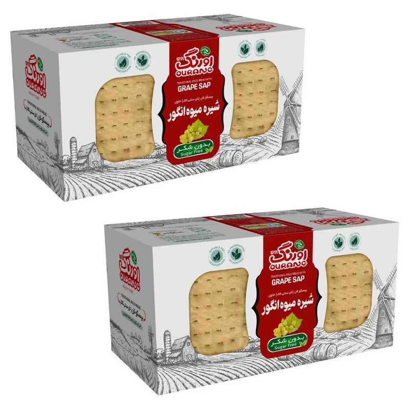بیسکویت رژیمی بدون شکر با شیره انگور اورنگ - 380 گرم  بسته 2 عددی