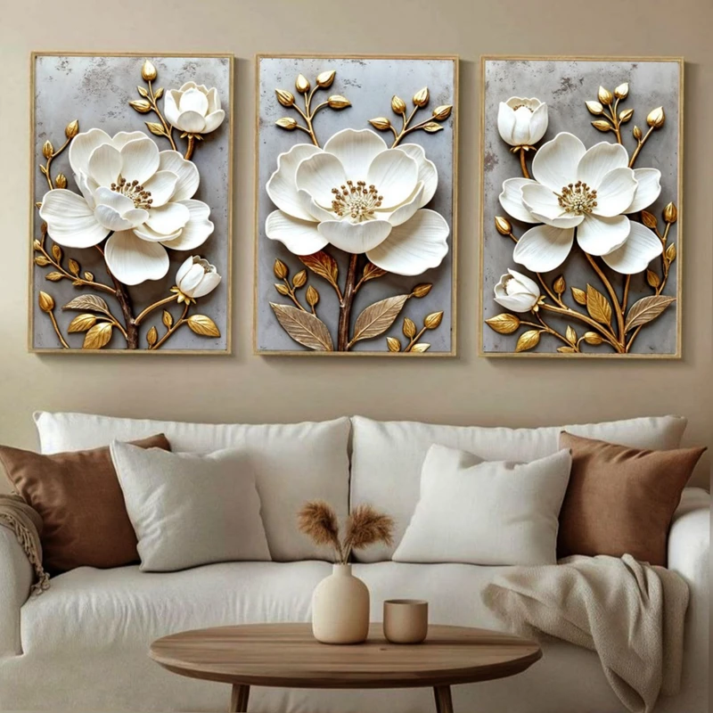 تابلو مدل دکوراتیو کد 6053 فریم طلایی مجموعه 3 عددی