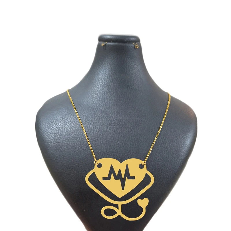 گردنبند زنانه هایکا مدل قلب و گوشی پزشکی کد d.ha 3