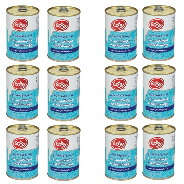 کنسرو گوجه فرنگی درسته پوست کنده روژین - 410 گرم  بسته 12 عددی