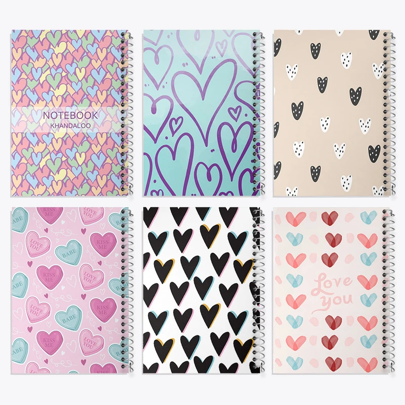 دفتر مشق 50 برگ خندالو طرح پترن قلب کد 180 مجموعه 6 عددی