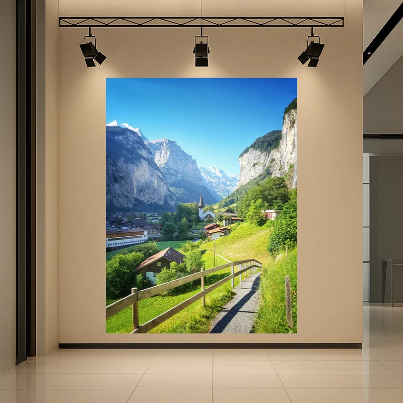 تابلو بوم طرح مخمل روستای سرسبز مدل سوئیس کد AR3059231