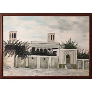تابلو نقاشی رنگ روغن مدل عمارت بادگیر شهر یزد