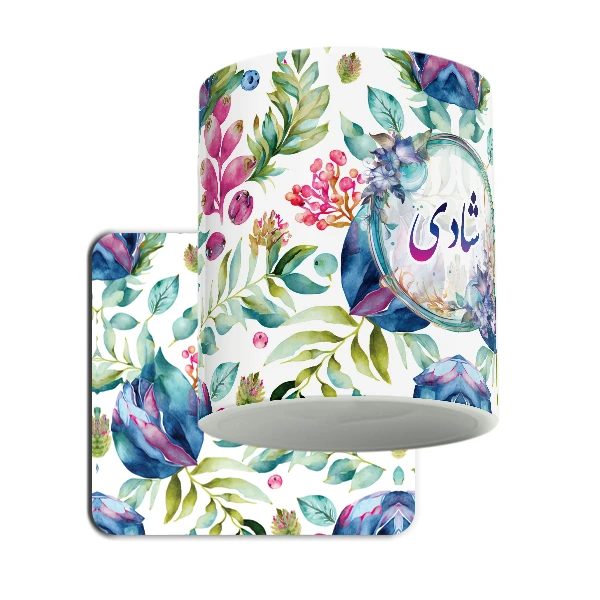 ماگ لاژید مدل اسم شادی طرح گلدار به همراه زیرلیوانی