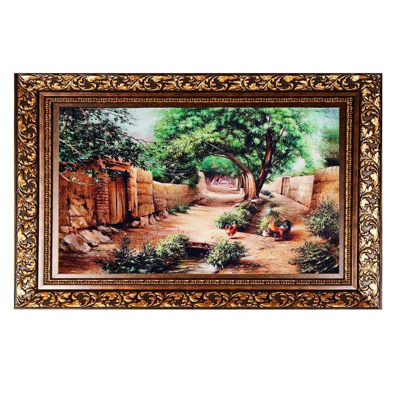 تابلو فرش ماشینی طرح کوچه باغ روستایی مدل 665