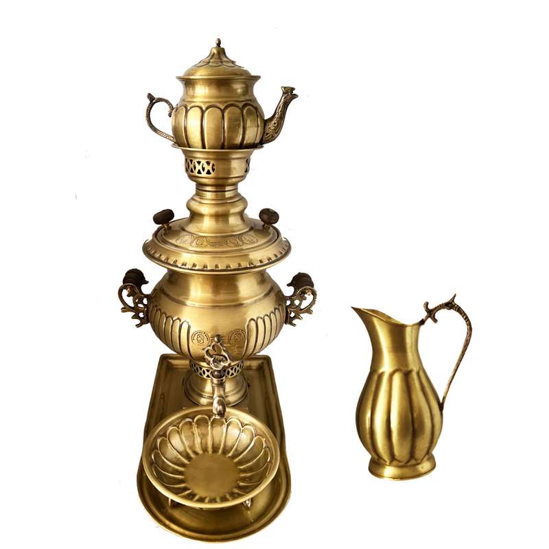 سرویس سماور ذغالی 5 پارچه برنجی کد 0806
