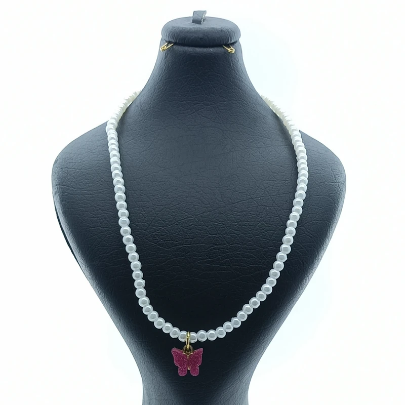 گردنبند دخترانه مدل مروارید پروانه کد G0081