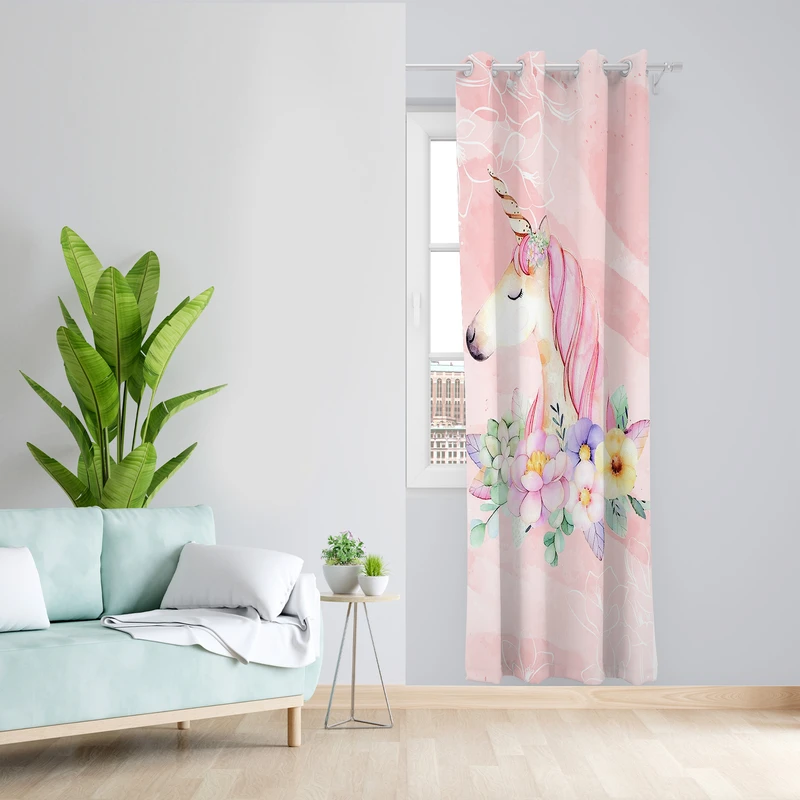 پرده طرح یونیکورن مدل مخمل پانچی کد 4834 z سایز 140x200 سانتی متر