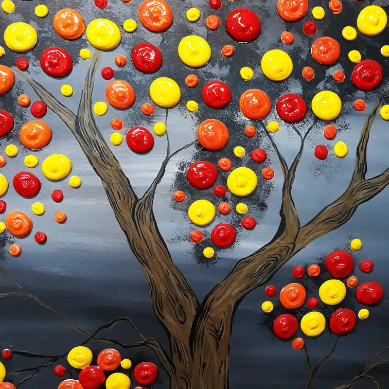 تابلو نقاشی میکس مدیا طرح درخت پاییزی کد 217