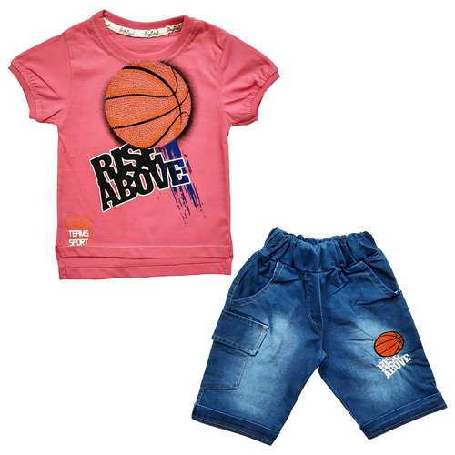 ست تی شرت و شلوارک پسرانه طرح توپ بسکتبال مدل LS 166